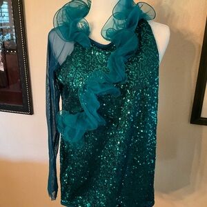 Weissman Dance costume Teal Sequins size 20